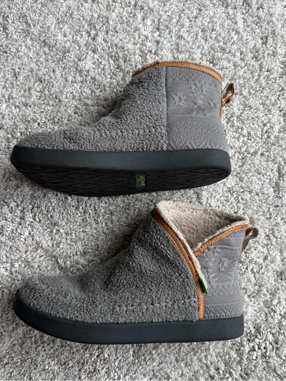 Sanuk Bootah Women's Gray Fleece/Faux Fur Lined Bootie Slippers